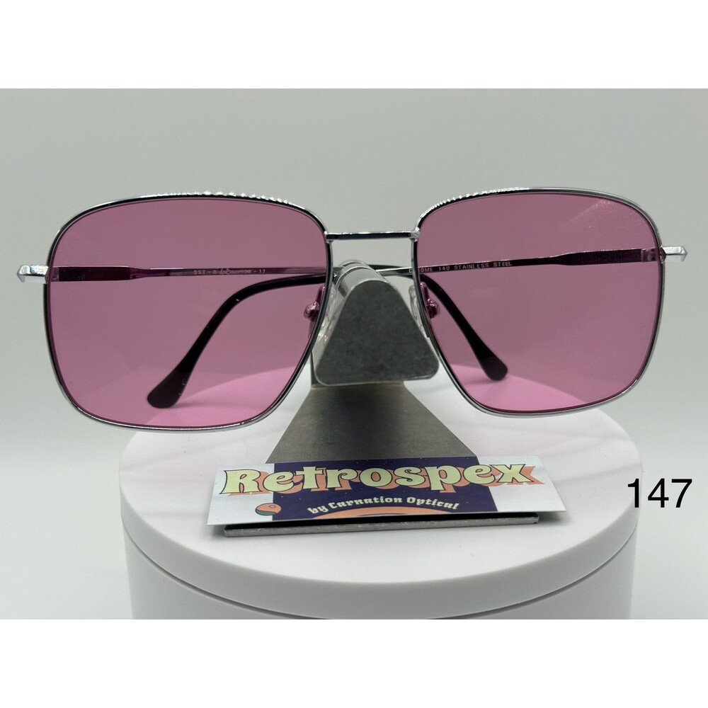 Vintage NOS Oversize Sunglasses  Square metal trendy Style | Dark Rose/Pink Lens